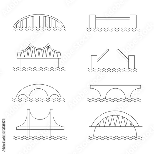 Fototapeta Naklejka Na Ścianę i Meble -  Set of simple bridges icon lineart white and black
