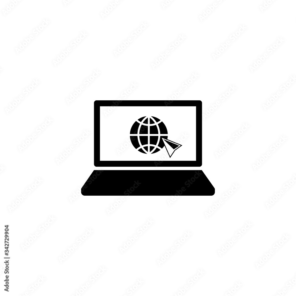 Laptop, desktop, computer icon with world wide web concept globe internetin icon in black simple design on an isolated background. EPS 10 vector Laptop, desktop, computer icon with world wide web concept globe internetin icon in black simple design on an isolated background. EPS 10 vector