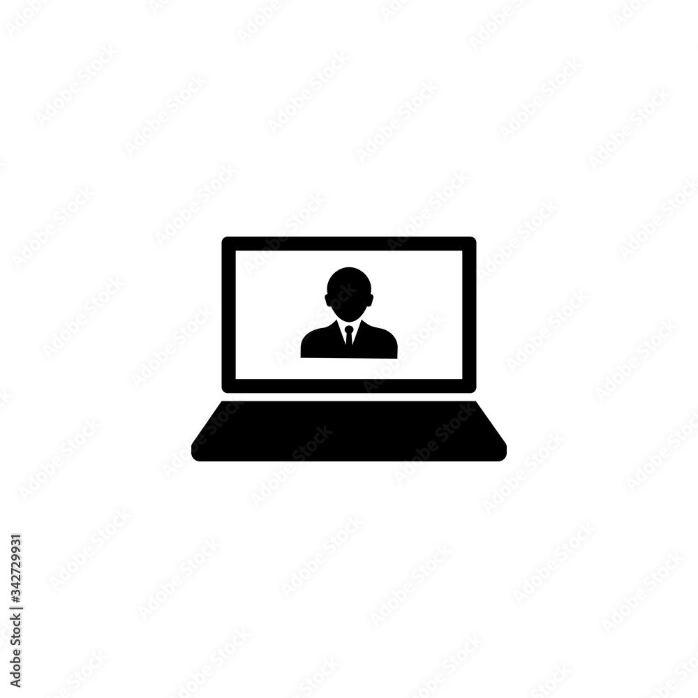 Laptop, desktop, computer icon with human avatar man in black simple design on an isolated background. EPS 10 vector Laptop, desktop, computer icon with human avatar man in black simple design on an isolated background. EPS 10 vector