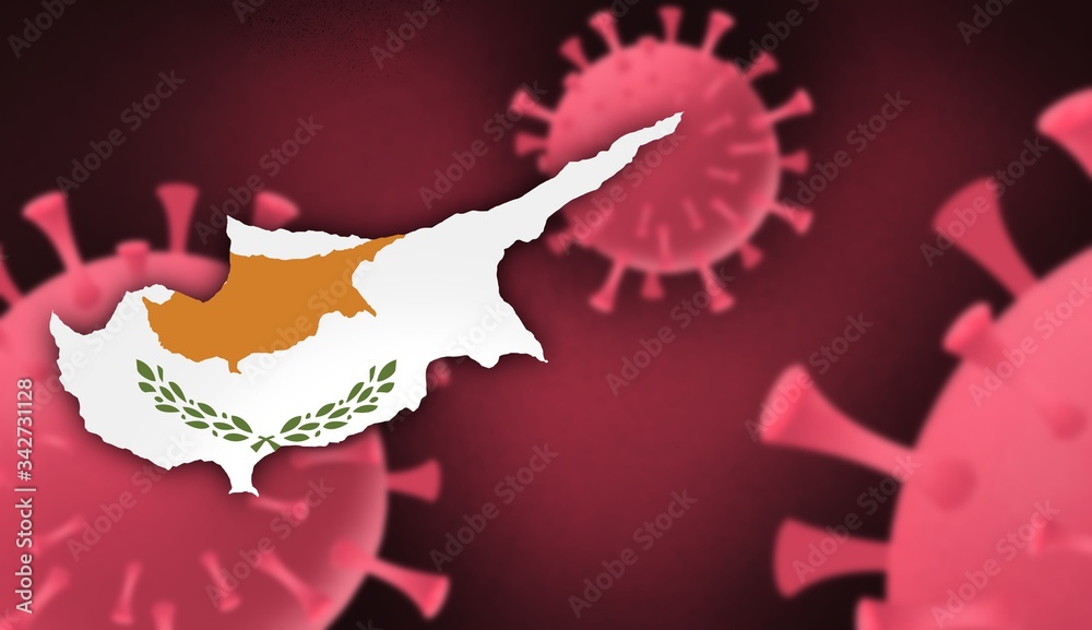 Cyprus map with flag pattern on corona virus update on corona virus background, space for add text,information,report new case,total deaths,new deaths,serious critical,active cases Cyprus map with flag pattern on corona virus update on corona virus background, space for add text,information,report new case,total deaths,new deaths,serious critical,active cases