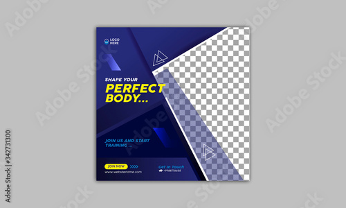 Gym and fitness square banner template for social media post, web banner and flyer
