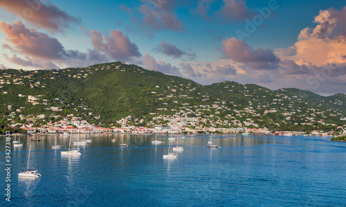 Fotografie Luxury boats in the harbor of Charlotte Amalie off the coast of St Thomas in the