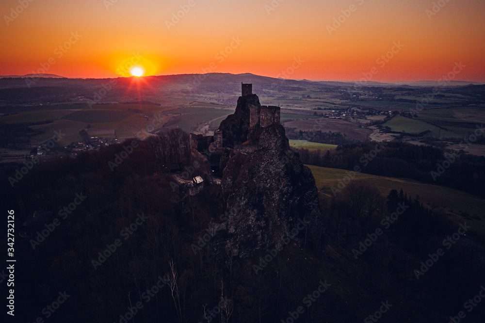 Trosky Castle is a castle ruin in Liberec Region, Czech Republic. Is on the summits of two basalt volcanic plugs. The castle is a landmark in the countryside known as Bohemian Paradise.