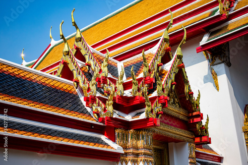 Thailandia  Bangkok - 12 january 2019 - The beautiful roofs of the temples in wat Pho in Bangkok