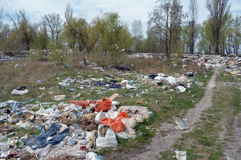 Spring landscape.Ecology of Ukraine. Nature near Ukrainian capital. Environmental contamination. Illegal junk dump. Kiev,Ukraine Spring landscape.Ecology of Ukraine. Nature near Ukrainian capital. Environmental contamination. Illegal junk dump. Kiev,Ukraine