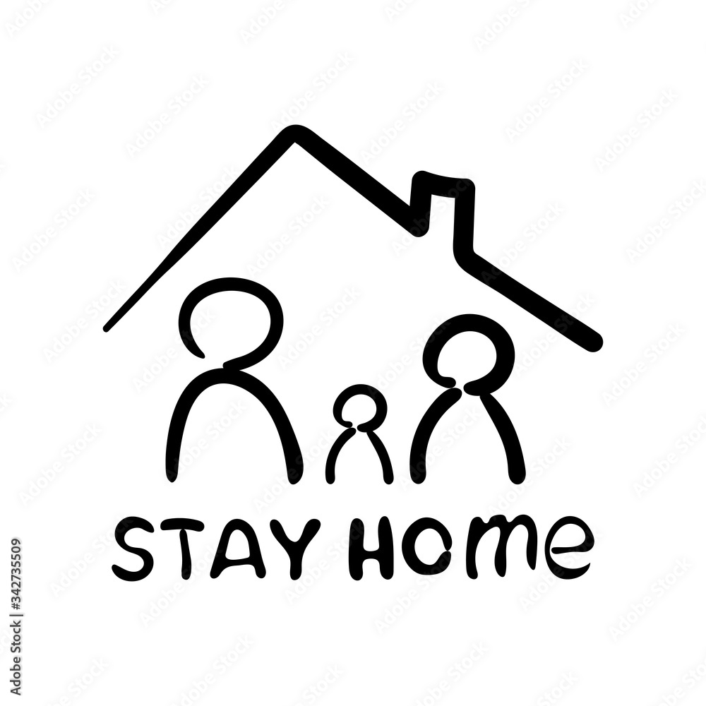 Family sitting home. Stay home during the coronavirus epidemic. Vector illustration. Outline icon Family sitting home. Stay home during the coronavirus epidemic. Vector illustration. Outline icon