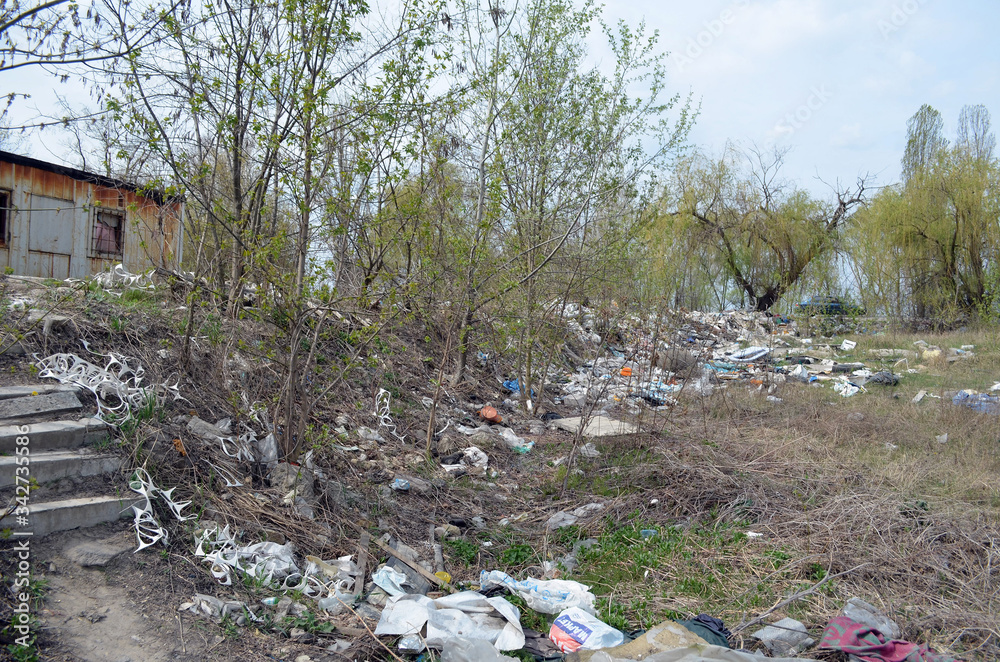 Spring landscape.Ecology of Ukraine. Nature near Ukrainian capital. Environmental contamination. Illegal junk dump. Kiev,Ukraine Spring landscape.Ecology of Ukraine. Nature near Ukrainian capital. Environmental contamination. Illegal junk dump. Kiev,Ukraine
