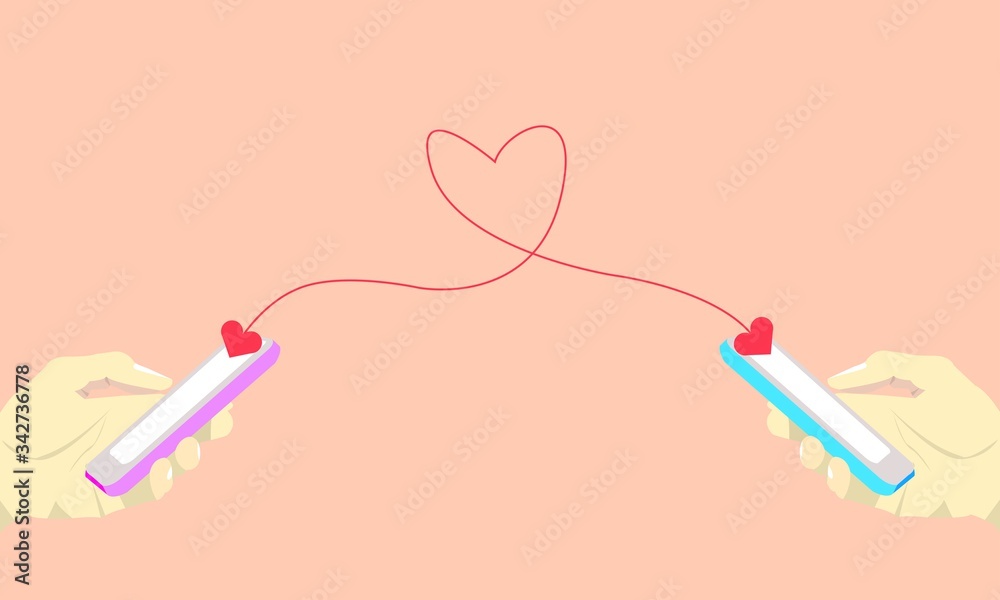 An illustration vector of long distance relationship concept of couple