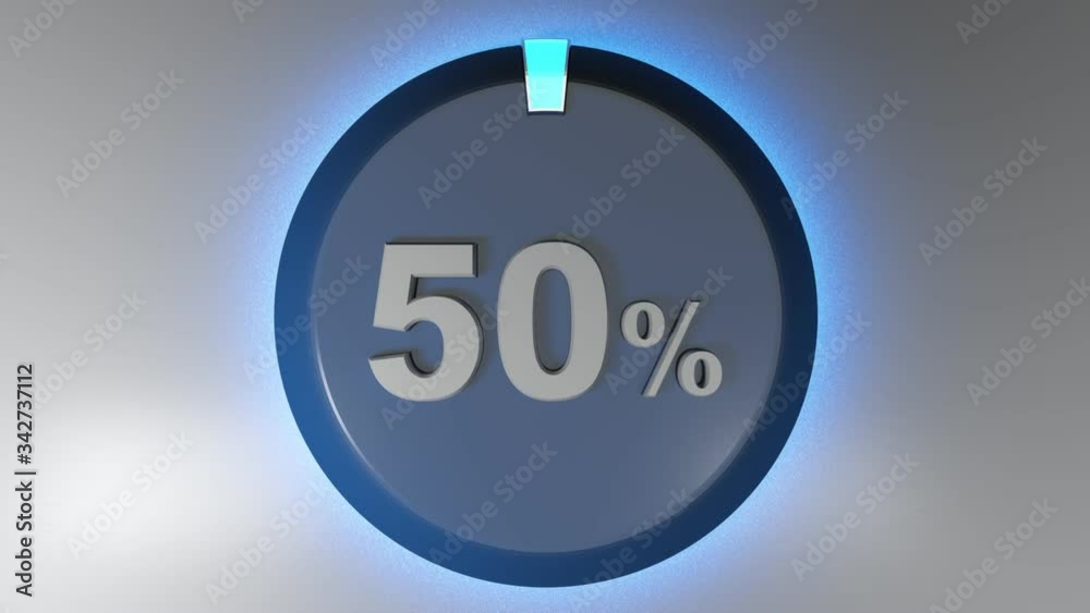 A blue circle sign with the write 50% and a rotating cursor - 3D rendering video clip