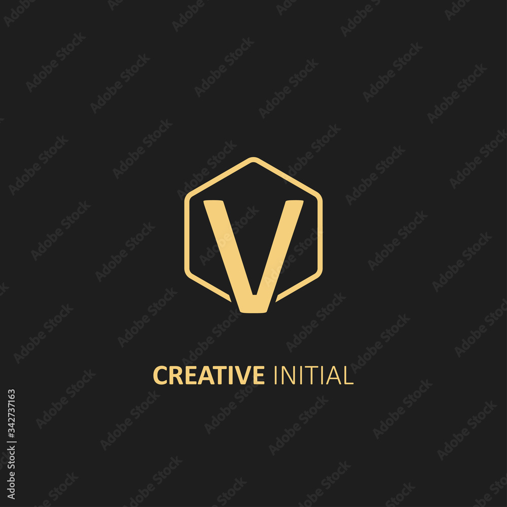 Letter V Logo with Outline Hexagon Frame. Design vector illustration template Letter V Logo with Outline Hexagon Frame. Design vector illustration template
