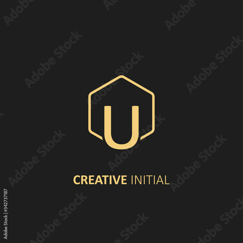 Letter U Logo with Outline Hexagon Frame. Design vector illustration template