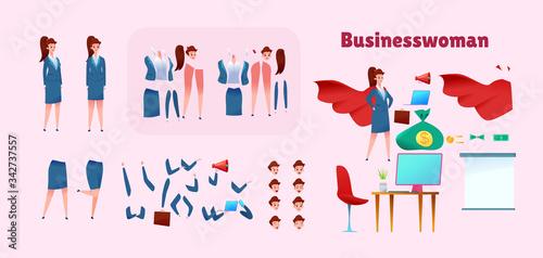 Vector business woman animation set office worker