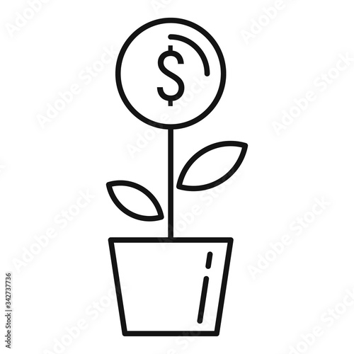 Money plant pot icon. Outline money plant pot vector icon for web design isolated on white background