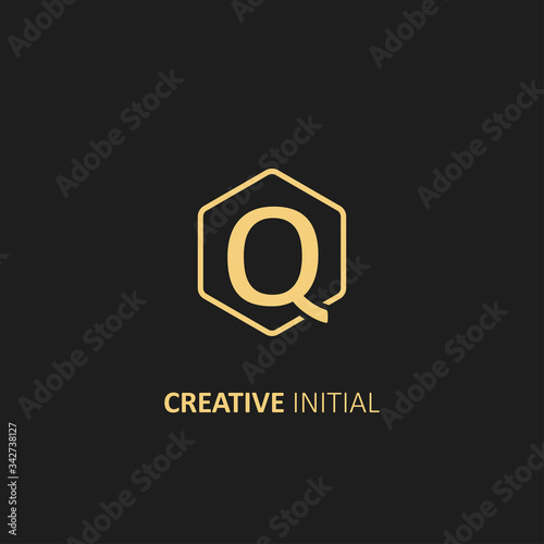 Letter Q Logo with Outline Hexagon Frame. Design vector illustration template