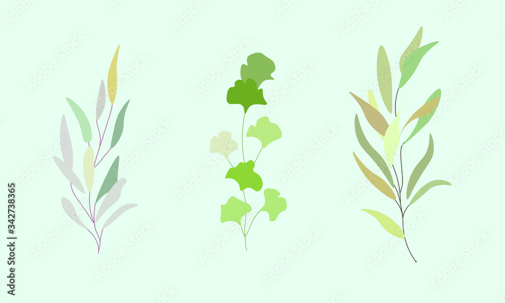 green leaves vector set nature branch stems