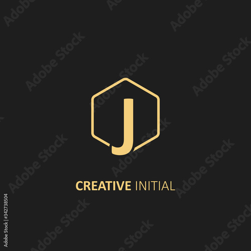 Letter J Logo with Outline Hexagon Frame. Design vector illustration template