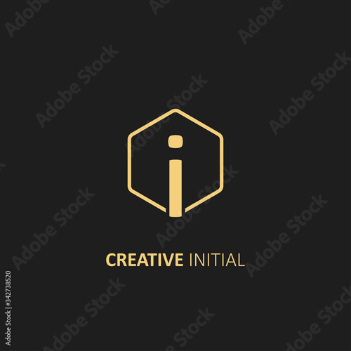 Letter I Logo with Outline Hexagon Frame. Design vector illustration template
