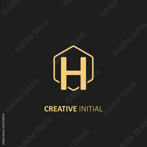 Letter H Logo with Outline Hexagon Frame. Design vector illustration template