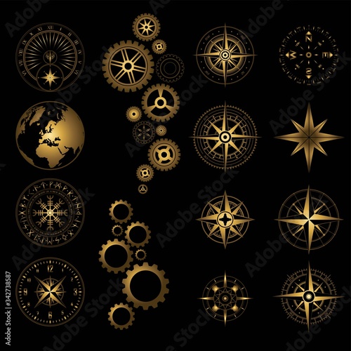 Different gold and black design elements set