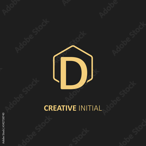 Letter D Logo with Outline Hexagon Frame. Design vector illustration template