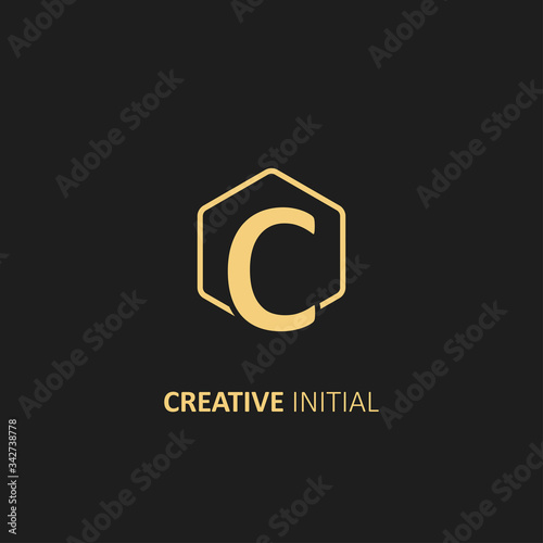 Letter C Logo with Outline Hexagon Frame. Design vector illustration template