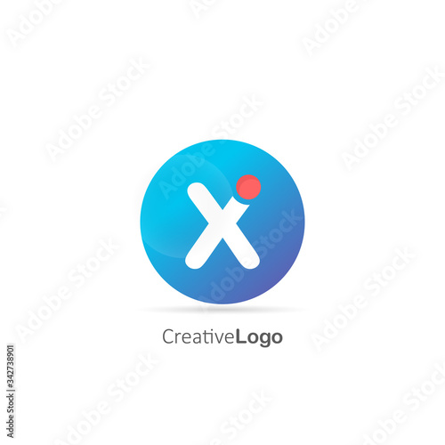 Initial letter X logo with circle and red dot. Design vector illustration logo for company template