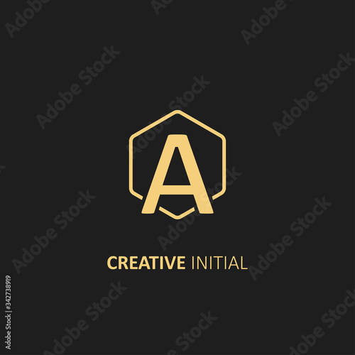 Letter A Logo with Outline Hexagon Frame. Design vector illustration template