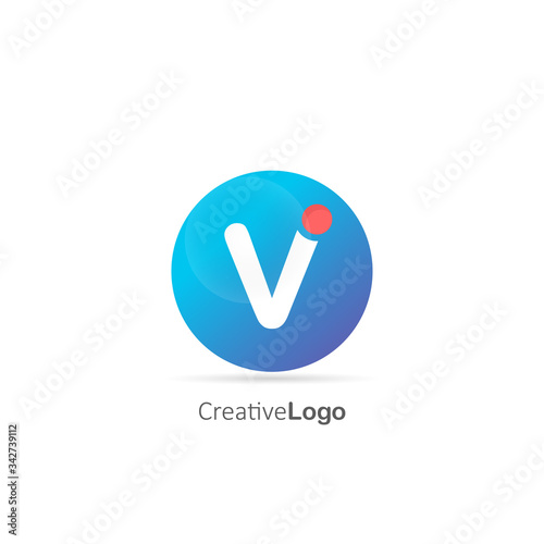Initial letter V logo with circle and red dot. Design vector illustration logo for company template