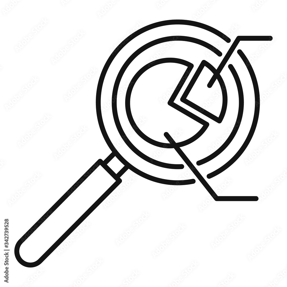 Magnifier pie chart icon. Outline magnifier pie chart vector icon for web design isolated on white background Magnifier pie chart icon. Outline magnifier pie chart vector icon for web design isolated on white background