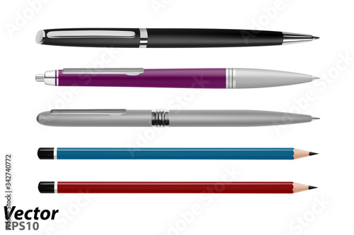 Pens and pencils in a vector.Stationery vector illustration.