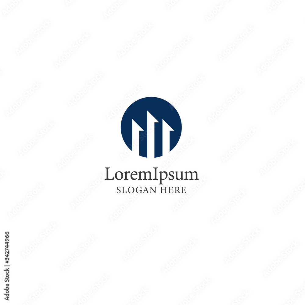 Letter M and Arrow logo design template on white Letter M and Arrow logo design template on white