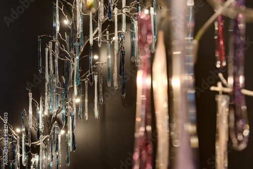 chandelier, glass chandelier in a modern interior, drops 
