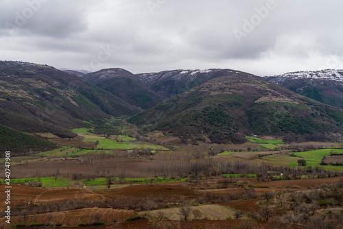 Mountain landscape, fields in the valley