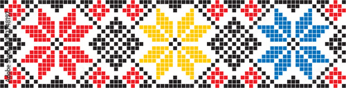 Ethnic traditional seamless pattern. Embroidery on fabric. Patchwork texture. Weaving. Folk motif.
