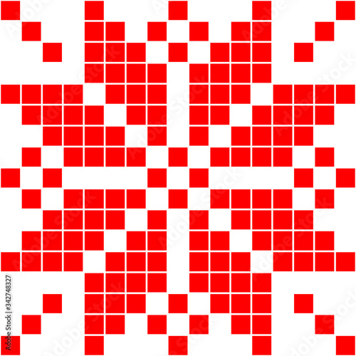 Ethnic traditional ornament. Embroidery on fabric. Patchwork texture. Weaving. Folk motif.