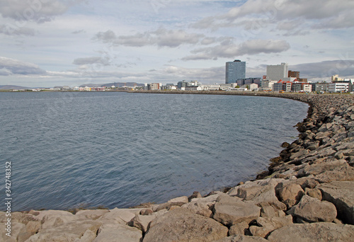 the shore line in icelandic city Reykjavik