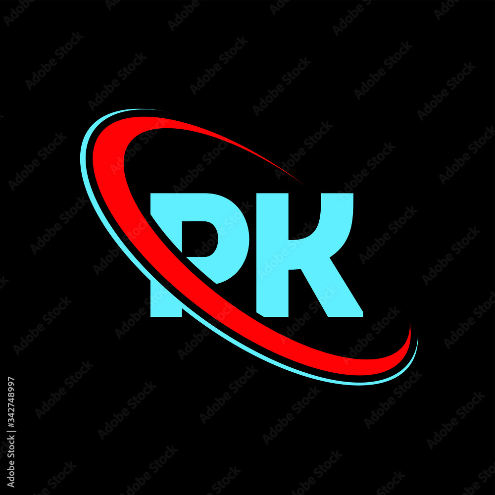 PK P K letter logo design. Initial letter PK linked circle upercase