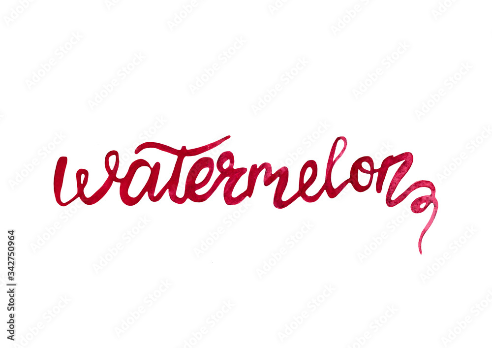 Isolated red watercolor watermelon inscription made by hand on a white background