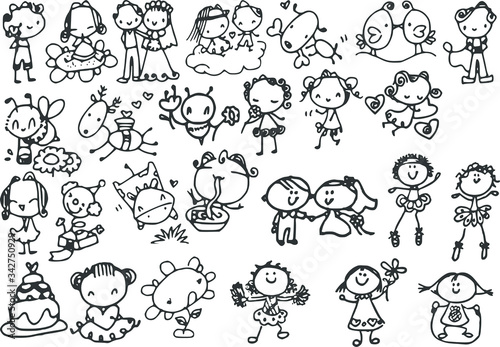 cartoon kids vector drawing