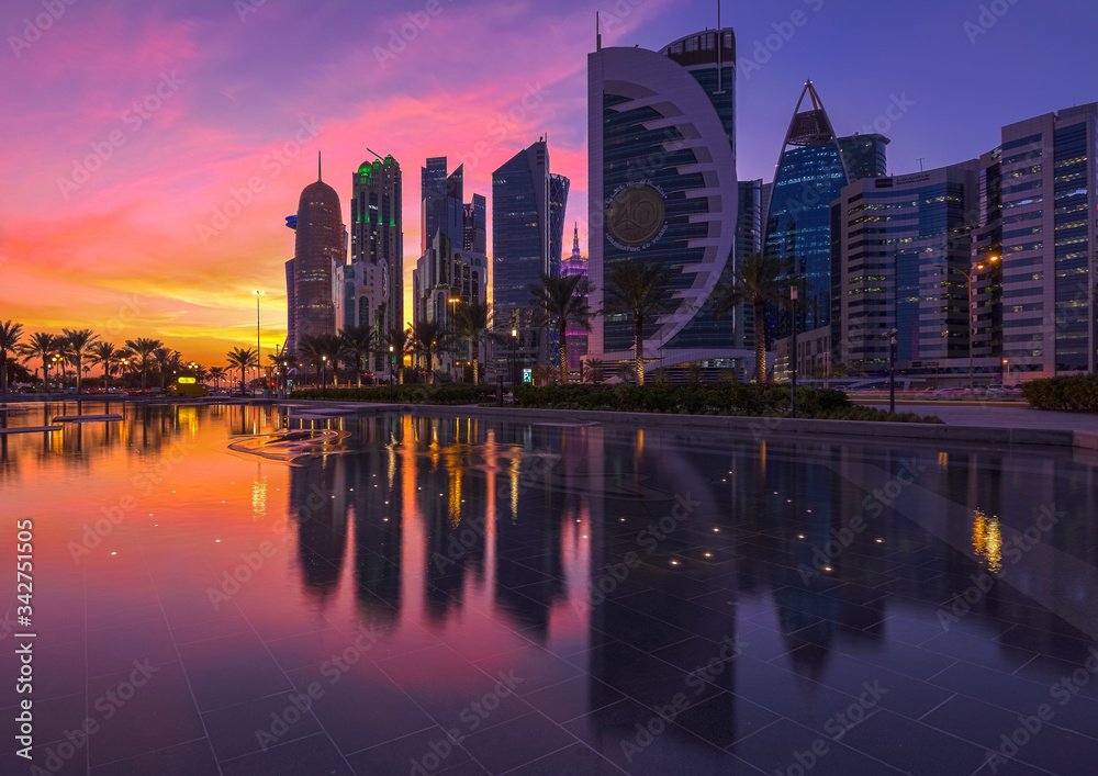Doha Skyline during Sunset
A beautiful Sunset makes the sky colors during one evening in the winter season.  The Doha skyline is the place which makes the city view in colorful perspective.