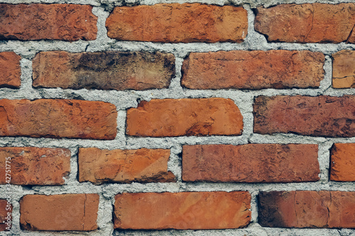 Grunge Brick Wall Horizontal Background. Vintage brickwork backdrop or Pattern of old brick wall. Grunge great for your design
