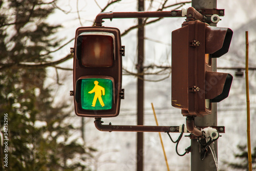 Cute crosswalk signals in Japan in winter
