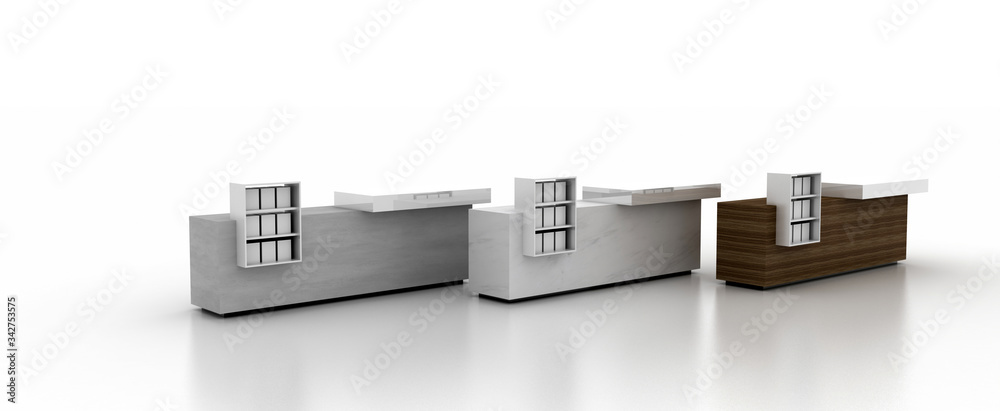 Counter desk original project on white, 3d rendering Counter desk original project on white, 3d rendering