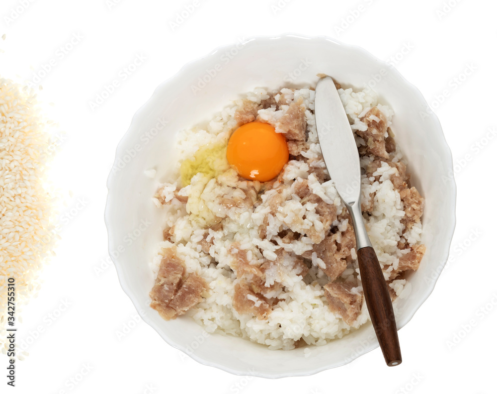 Chinese cooking, mince pork and beef mixed on jasmine rice for hot pot rice image Chinese cooking, mince pork and beef mixed on jasmine rice for hot pot rice image
