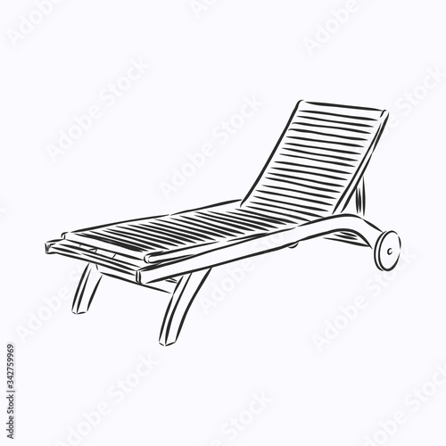 Hand drawn vector illustration in black ink on white background. A beach bed in doodle style. Isolated outline. beach bed chaise longue vector sketch illustration