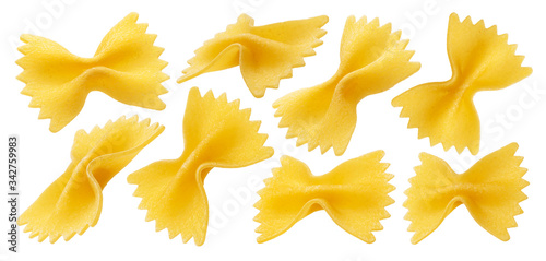 Raw farfalle pasta isolated on white background