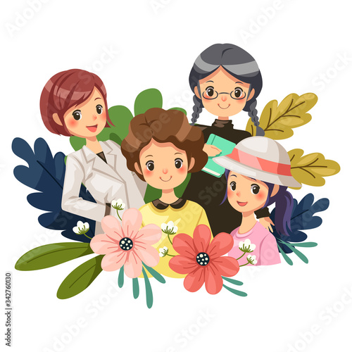 Vector illustration abstract of woman with flower and leaves. Design for banner  poster  card  invitation and scrapbook.