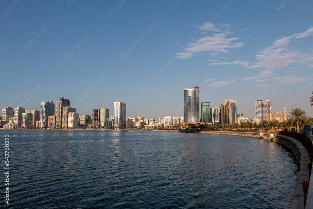 Beautiful Sharjah city with Clear blue sky 