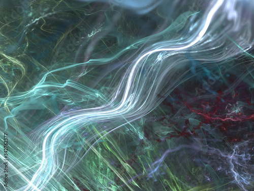 Abstract Colored Illustration - Soft Iridescent Colorful Cloud of Brilliant Energy, Glowing Plasma. Smoke, Energy Discharge, Digital Flames, Artistic Design. Minimal Soft Background Image