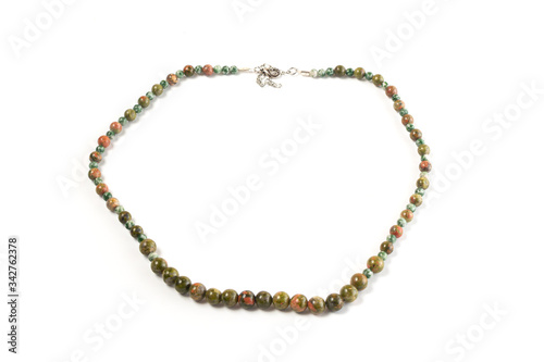 beads from natural Jasper, Heliotrope on a white background isolate
